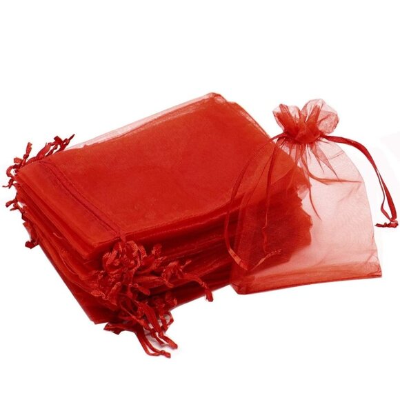 20 Red Drawstring Organza Bags 4x6 - Picture 1 of 10